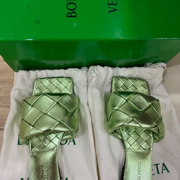 Bottega venetta metallic green flat sandals size 38.5 - Picture 3 of 7